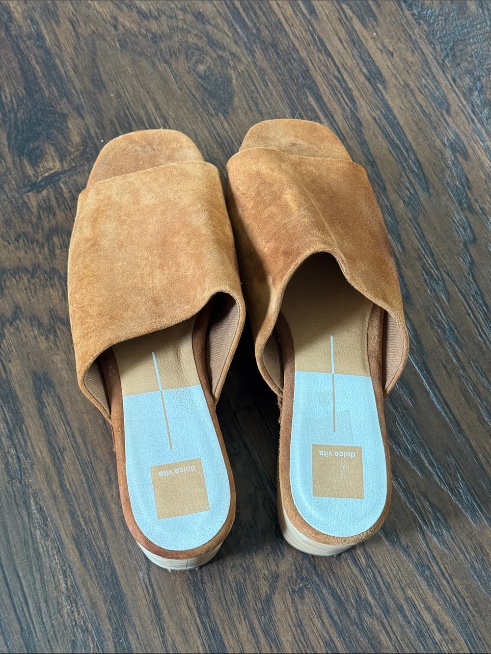 Dolce Vita Cognac Suede Platform Slide Mules